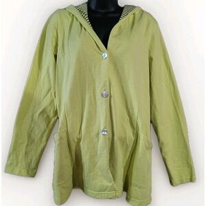 Fenini Hooded Jacket Size XS Oversize Yellow 100% Cotton Artsy Button Pockets